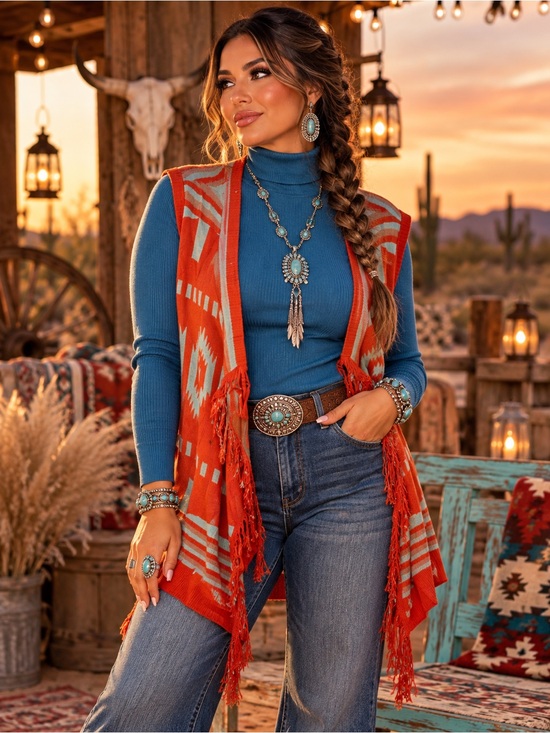 Umgee Sweaters - Umgee “Bridgett” Aztec Fringe Cardigan – Size 1XL